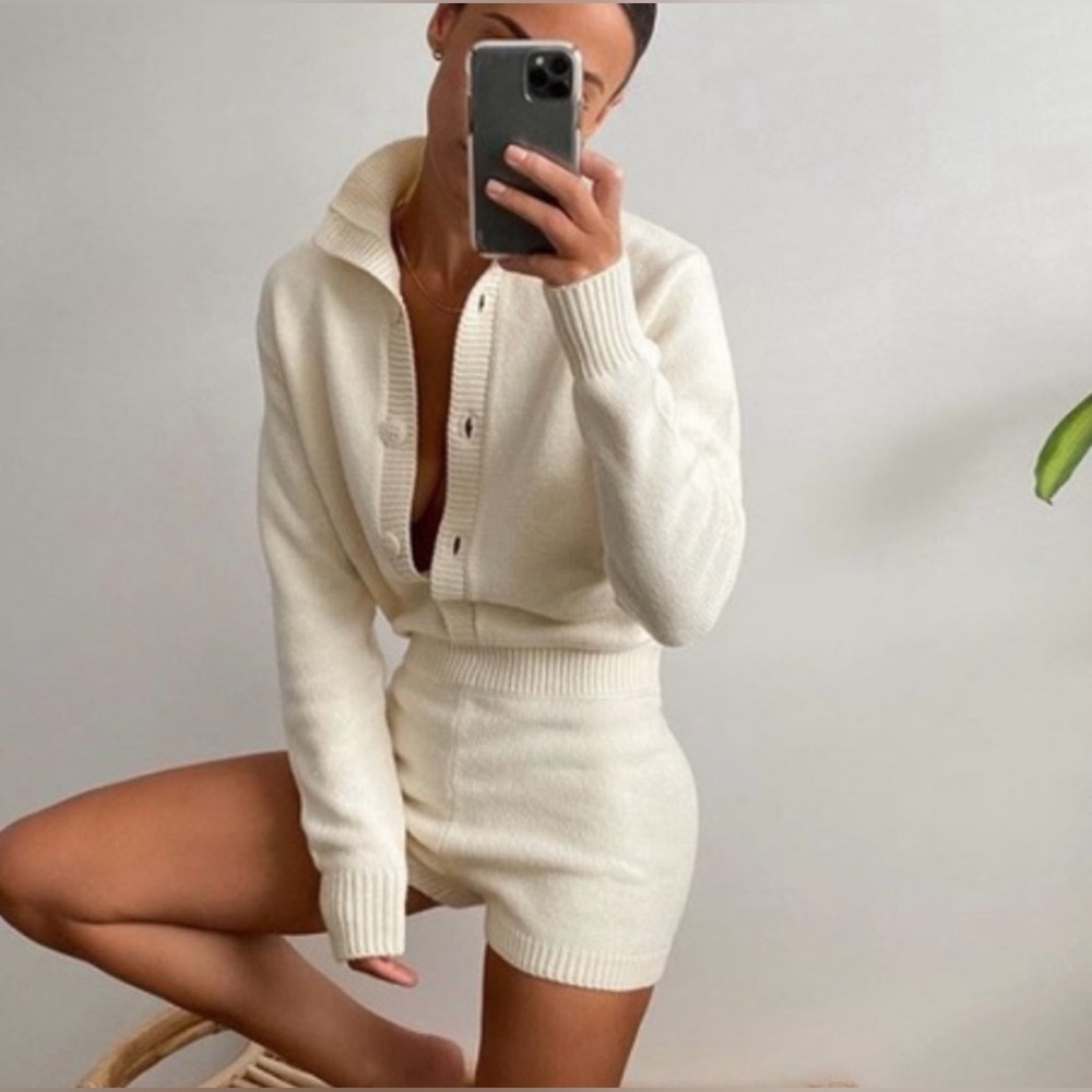 Zara Limited Edition Wool Blend Cream Button Knit Long Sleeve Playsuit Romper - Picture 7 of 14